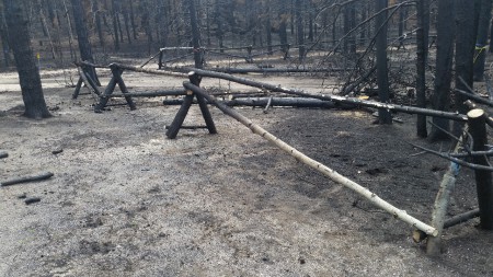 Buck rail fence in Cold Springs Burn Scar (used burnt trees)